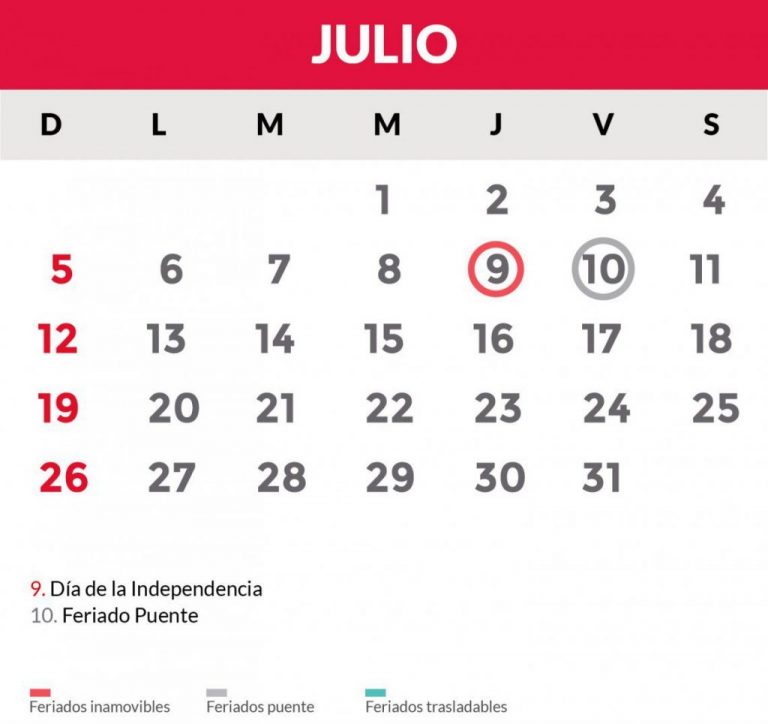 9 y 10 de JULIO son feriados pagos